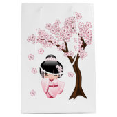 White Kimono Kokeshi Doll Cute Geisha Girl Blue Medium Cadeauzakje (Voorkant)