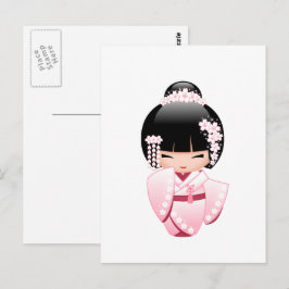 White Kimono Kokeshi Doll - Cute Geisha Girl Briefkaart