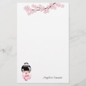 White Kimono Kokeshi Doll - Cute Geisha Girl Briefpapier (Voorkant)