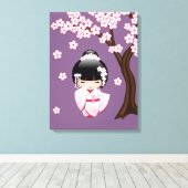White Kimono Kokeshi Doll - Cute Geisha Girl Canvas Afdruk (Insitu (Houten vloer))