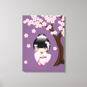 White Kimono Kokeshi Doll - Cute Geisha Girl Canvas Afdruk (Voorkant)