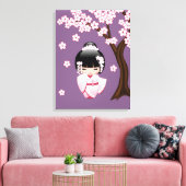 White Kimono Kokeshi Doll - Cute Geisha Girl Canvas Afdruk (Insitu (Woonkamer))