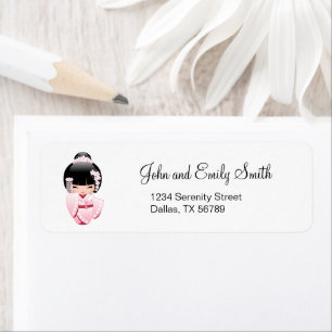 White Kimono Kokeshi Doll - Cute Geisha Girl Etiket