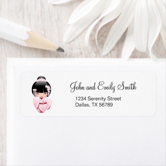 White Kimono Kokeshi Doll - Cute Geisha Girl Etiket (Insitu)