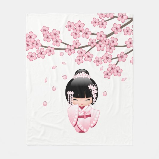 White Kimono Kokeshi Doll - Cute Geisha Girl Fleece Deken (Voorkant)