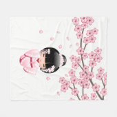 White Kimono Kokeshi Doll - Cute Geisha Girl Fleece Deken (Voorkant (Horizontaal))