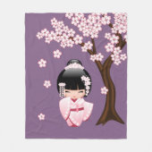 White Kimono Kokeshi Doll - Cute Geisha Girl Fleece Deken (Voorkant)