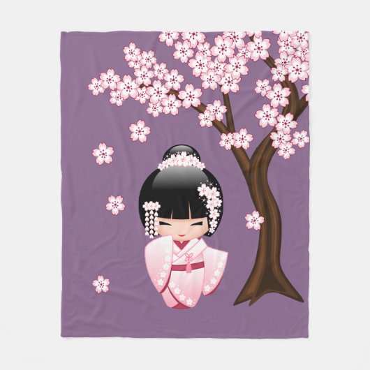 White Kimono Kokeshi Doll - Cute Geisha Girl Fleece Deken (Voorkant)