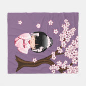 White Kimono Kokeshi Doll - Cute Geisha Girl Fleece Deken (Voorkant (Horizontaal))