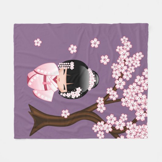 White Kimono Kokeshi Doll - Cute Geisha Girl Fleece Deken (Voorkant (Horizontaal))