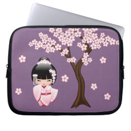 White Kimono Kokeshi Doll - Cute Geisha Girl Laptop Sleeve