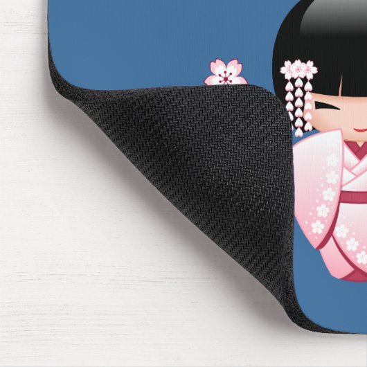 White Kimono Kokeshi Doll - Cute Geisha Girl Muismat (Hoek)