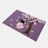 White Kimono Kokeshi Doll Cute Geisha Girl Paars Deurmat (Schuin)