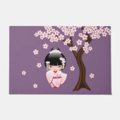 White Kimono Kokeshi Doll Cute Geisha Girl Paars Deurmat (Voorkant)