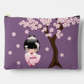 White Kimono Kokeshi Doll Cute Geisha Girl Paars Etui (Voorkant)
