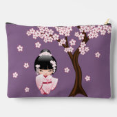 White Kimono Kokeshi Doll Cute Geisha Girl Paars Etui (Achterkant)