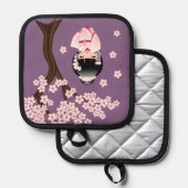 White Kimono Kokeshi Doll Cute Geisha Girl Paars Pannenlap (Voorkant / Achterkant)