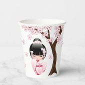 White Kimono Kokeshi Doll - Cute Geisha Girl Papieren Bekers (Voorkant)