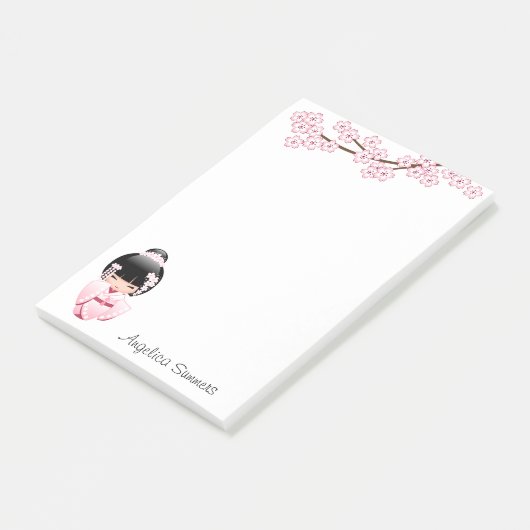 White Kimono Kokeshi Doll - Cute Geisha Girl Post-it® Notes (Schuin)