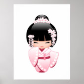 White Kimono Kokeshi Doll - Cute Geisha Girl Poster (Voorkant)