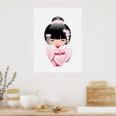White Kimono Kokeshi Doll - Cute Geisha Girl Poster (Keuken)