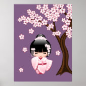 White Kimono Kokeshi Doll - Cute Geisha Girl Poster (Voorkant)