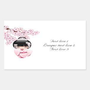 White Kimono Kokeshi Doll - Cute Geisha Girl Rechthoekige Sticker