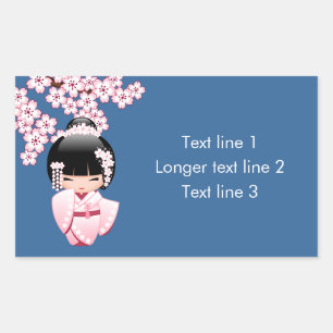 White Kimono Kokeshi Doll - Cute Geisha Girl Rechthoekige Sticker