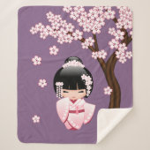 White Kimono Kokeshi Doll - Cute Geisha Girl Sherpa Deken (Voorkant)