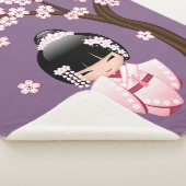 White Kimono Kokeshi Doll - Cute Geisha Girl Sherpa Deken (3/4)
