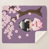 White Kimono Kokeshi Doll - Cute Geisha Girl Sherpa Deken (Voorkant (horizontaal))