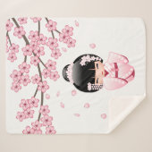 White Kimono Kokeshi Doll - Cute Geisha Girl Sherpa Deken (Voorkant (horizontaal))