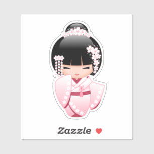 White Kimono Kokeshi Doll - Cute Geisha Girl Sticker