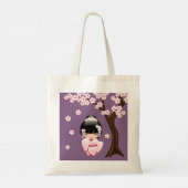 White Kimono Kokeshi Doll - Cute Geisha Girl Tote Bag (Achterkant)
