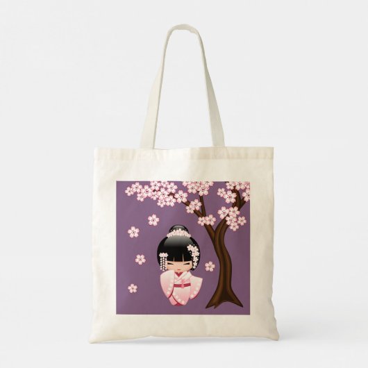 White Kimono Kokeshi Doll - Cute Geisha Girl Tote Bag (Achterkant)