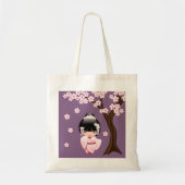 White Kimono Kokeshi Doll - Cute Geisha Girl Tote Bag (Voorkant)