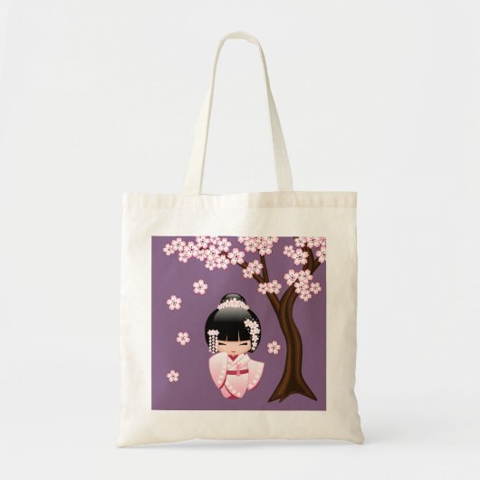 White Kimono Kokeshi Doll - Cute Geisha Girl Tote Bag (Voorkant)