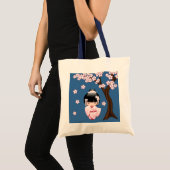 White Kimono Kokeshi Doll - Cute Geisha Girl Tote Bag (Voorkant (product))