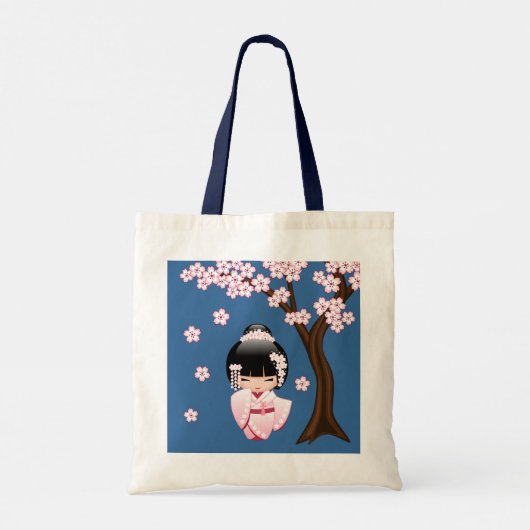 White Kimono Kokeshi Doll - Cute Geisha Girl Tote Bag (Achterkant)