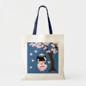 White Kimono Kokeshi Doll - Cute Geisha Girl Tote Bag (Voorkant)