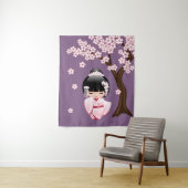 White Kimono Kokeshi Doll - Cute Geisha Girl Wandkleed (In situ)