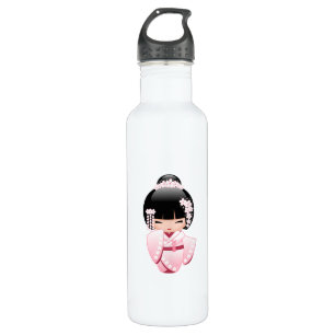 White Kimono Kokeshi Doll - Cute Geisha Girl Waterfles