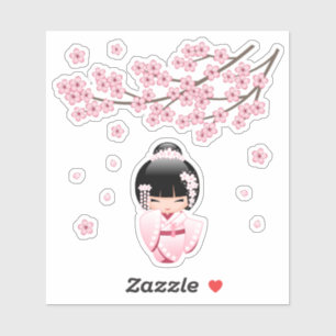White Kimono Kokeshi Doll - Japans geisha Girl Sticker