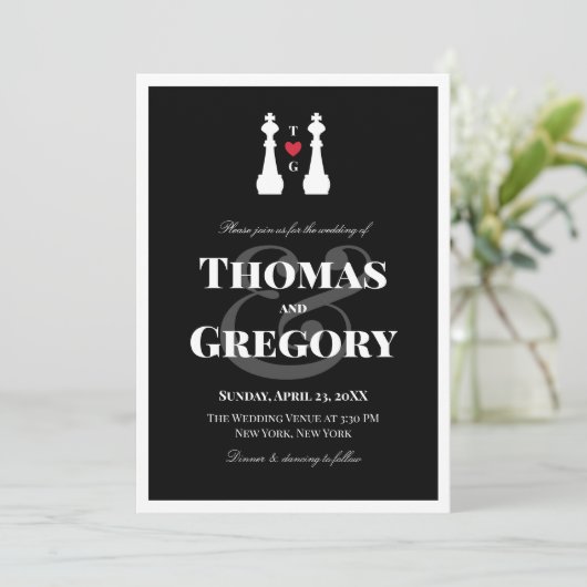 White King Chess Pineersels Gay Wedding Kaart (Staand voorkant)