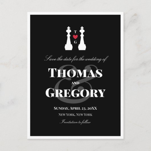 White King Chess Pineerslag Wedding Save the Date Aankondigingskaart (Voorkant)