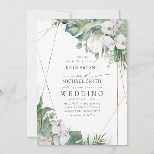 White King Protea Orchids Tropical Floral Wedding Kaart (Voorkant)