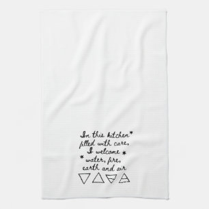 White Kitchen Towel Witch Pagan Encantation Symbol Theedoek
