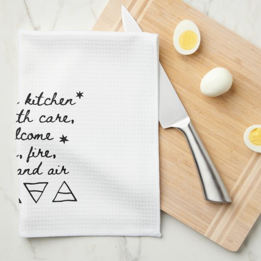 White Kitchen Towel Witch Pagan Incantation Symbol Theedoek (Quarter Fold)