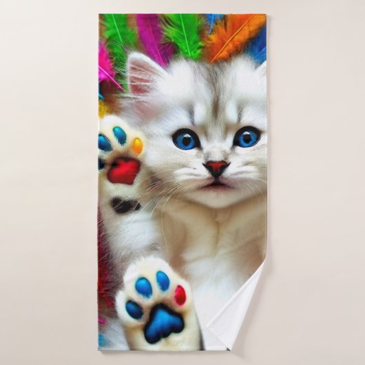 White Kitten Art Badhanddoek (Badhanddoek)