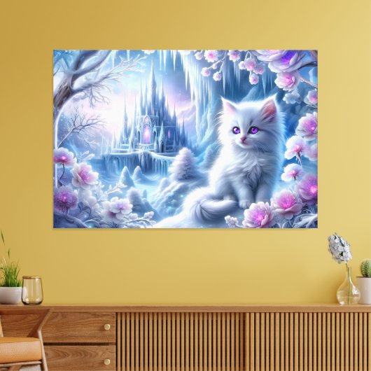 White Kitten beroemd gemaakt door Fantasy Ice King Canvas Afdruk (Insitu (Woonkamer))